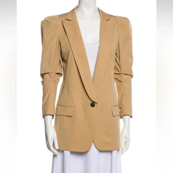 Smythe Khaki Chino Scrunch Sleeve Longline Blazer Size 2 - Picture 1 of 10